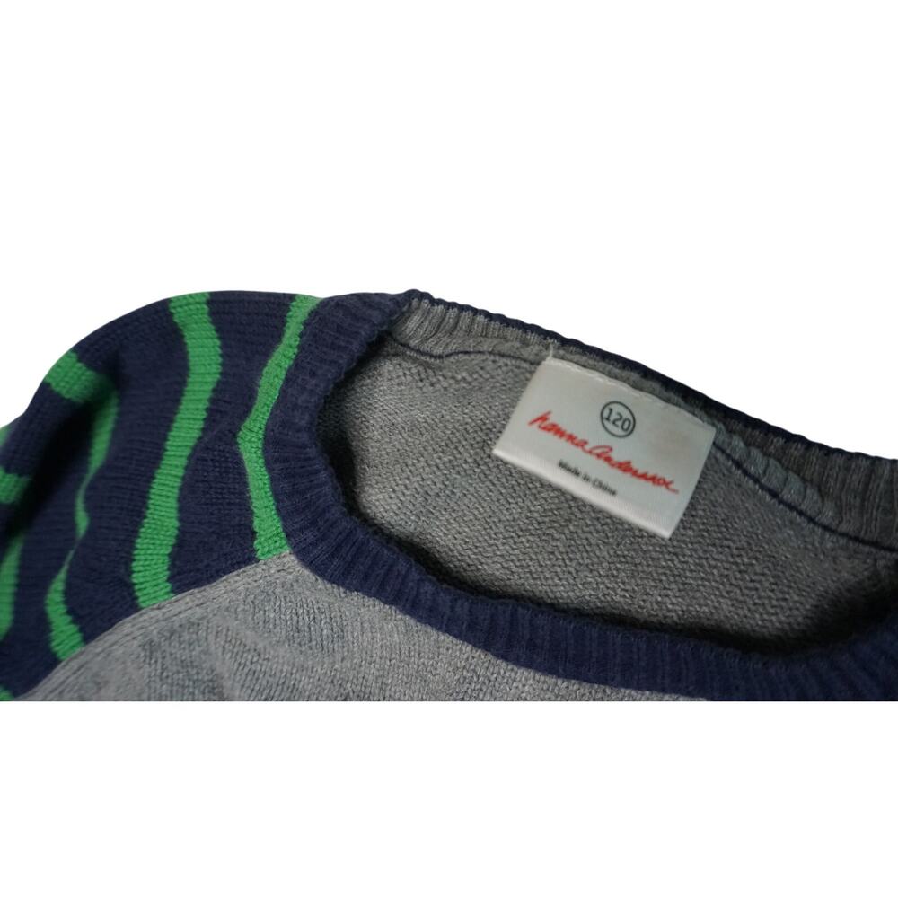 Hanna Andersson Robot Striped Sweater Size 120 - Gray Green Elbow Patches - Picture 2 of 4
